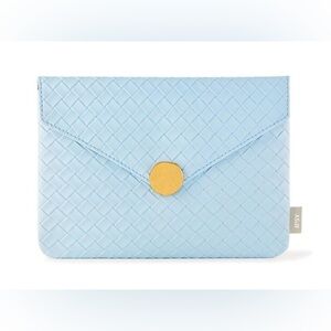 IPSY Glam Bag in Blue/Grey Herringbone & Gold Snap Closure